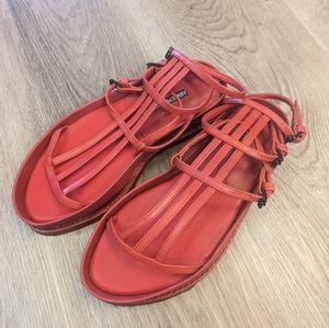 Ann Demeulemeester Red Leather Gladiator Cage Sandals. Size 35